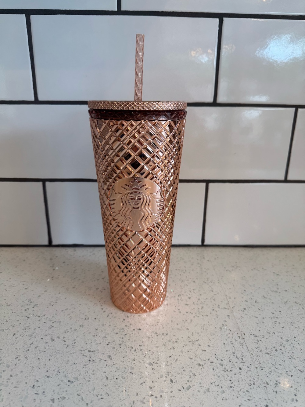 NWT Starbucks 2023 Winter Holiday Jeweled Rose Gold 24 oz Tumbler Cold Cup
